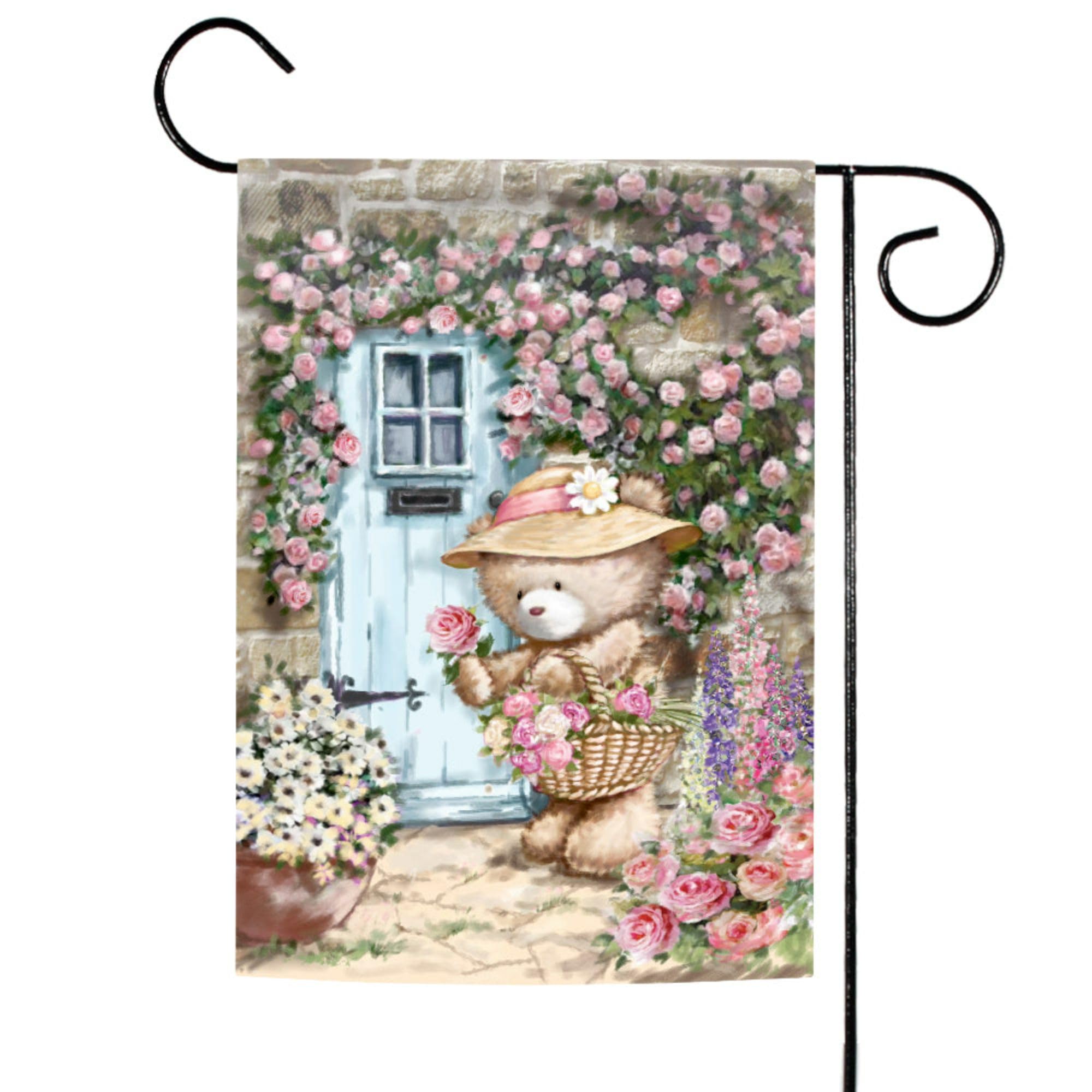 Toland Home Garden Garden Gatherings 12.5 x 18 Inch Decorative Spring Summer Rose Flower Teddy Bear Garden Flag