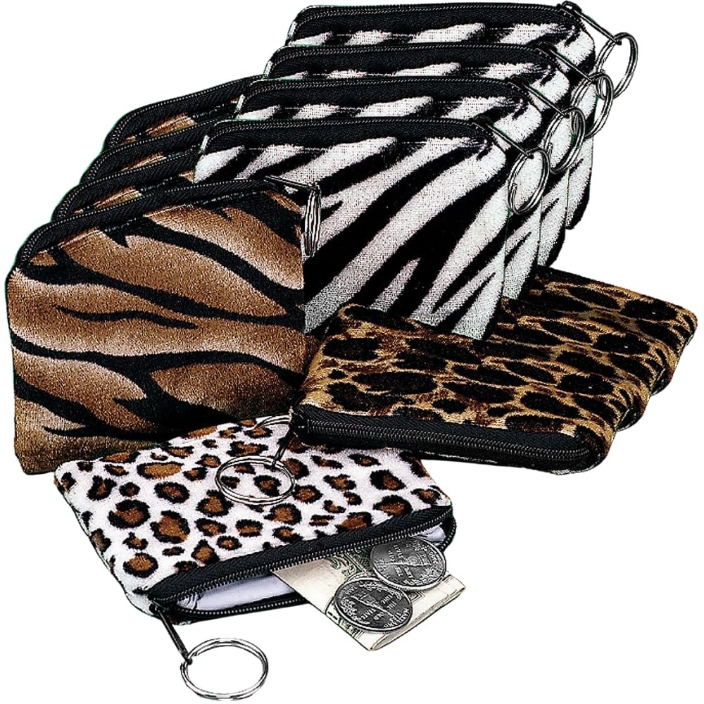 Llavero para monedero con estampado de safari de felpa, paquete de 12
