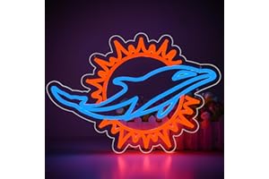 BRINEON Dolphin Neon Sign for Wall Decor,Football Team Led Neon Sign for Man Cave,Birthday Gifts for Football Fans With Football Team Logo,Neon Lights Up Sign for Party,Club,Bar,Dorm,Size16.1*12inch(ZYLD118)