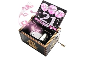 ukebobo Wooden Music Box- Happy Birthday Music Box, Gifts for 21st Birthday, 21 Years Old Birthday Party Decorations- 1 Set(21th-02)