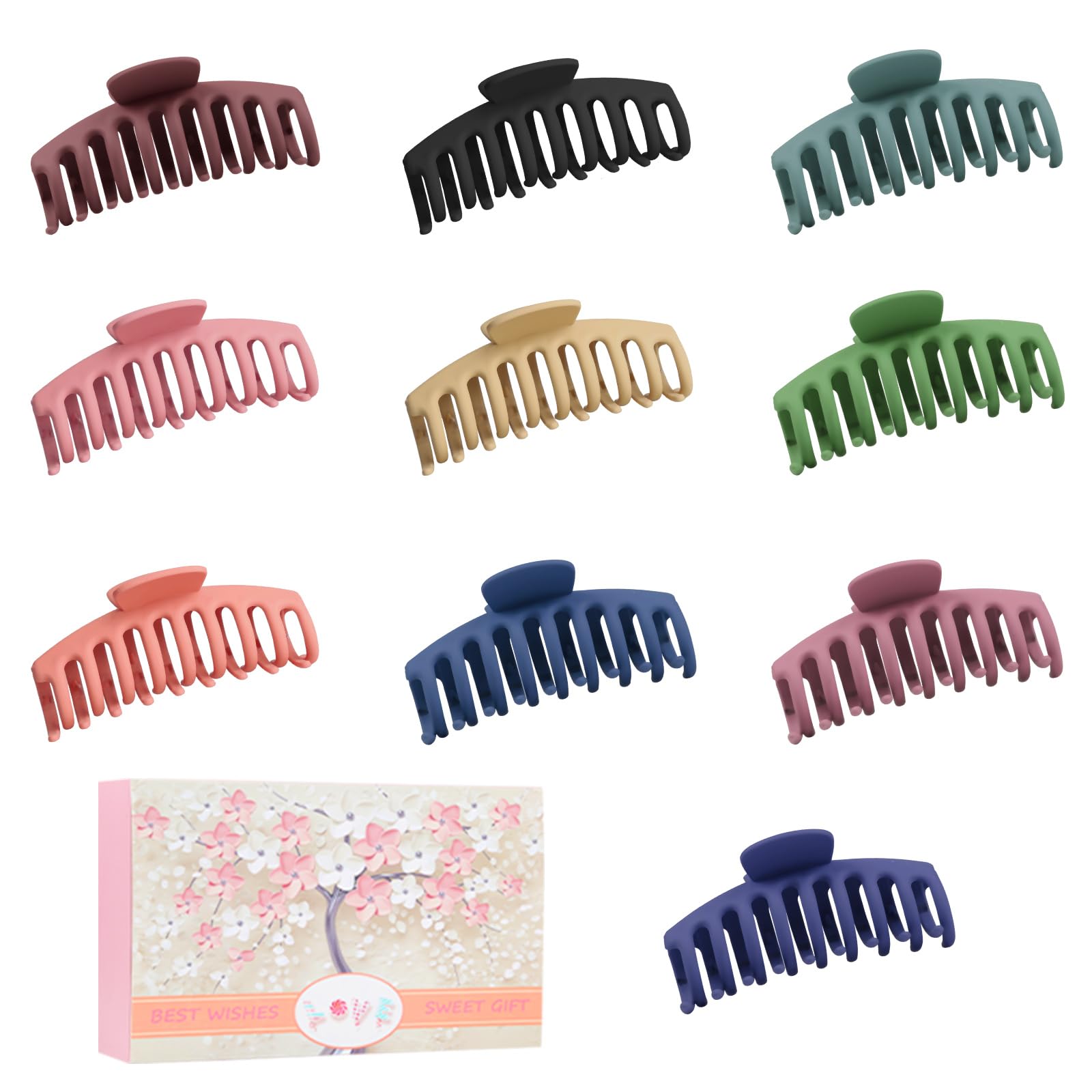 Wolfway 10 Colors Hair Big Claw Clips 4 Inch Matte Nonslip Large Hair Clamps Fit Thin Hair and Thick Hair