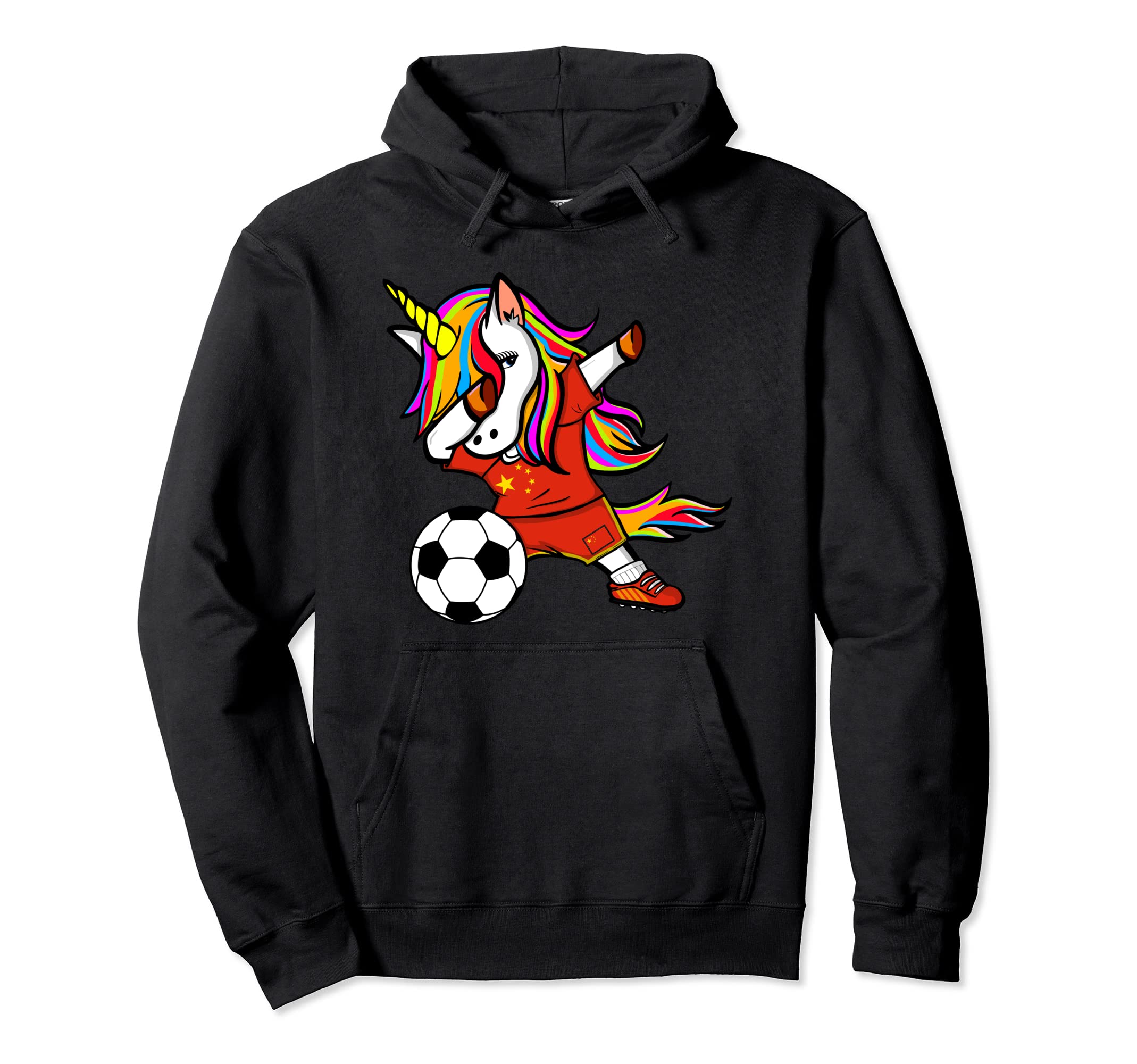 Funny Dabbing Unicorn China Football - Chinese Flag Soccer Pullover Hoodie