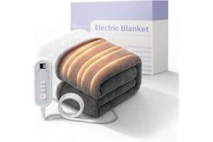 Electric Heated Blanket Throw Size 50" x 60" Dual-Sided Flannel and Sherpa Heating Blanket with 8 Heat Levels and 1-8 Hour Au