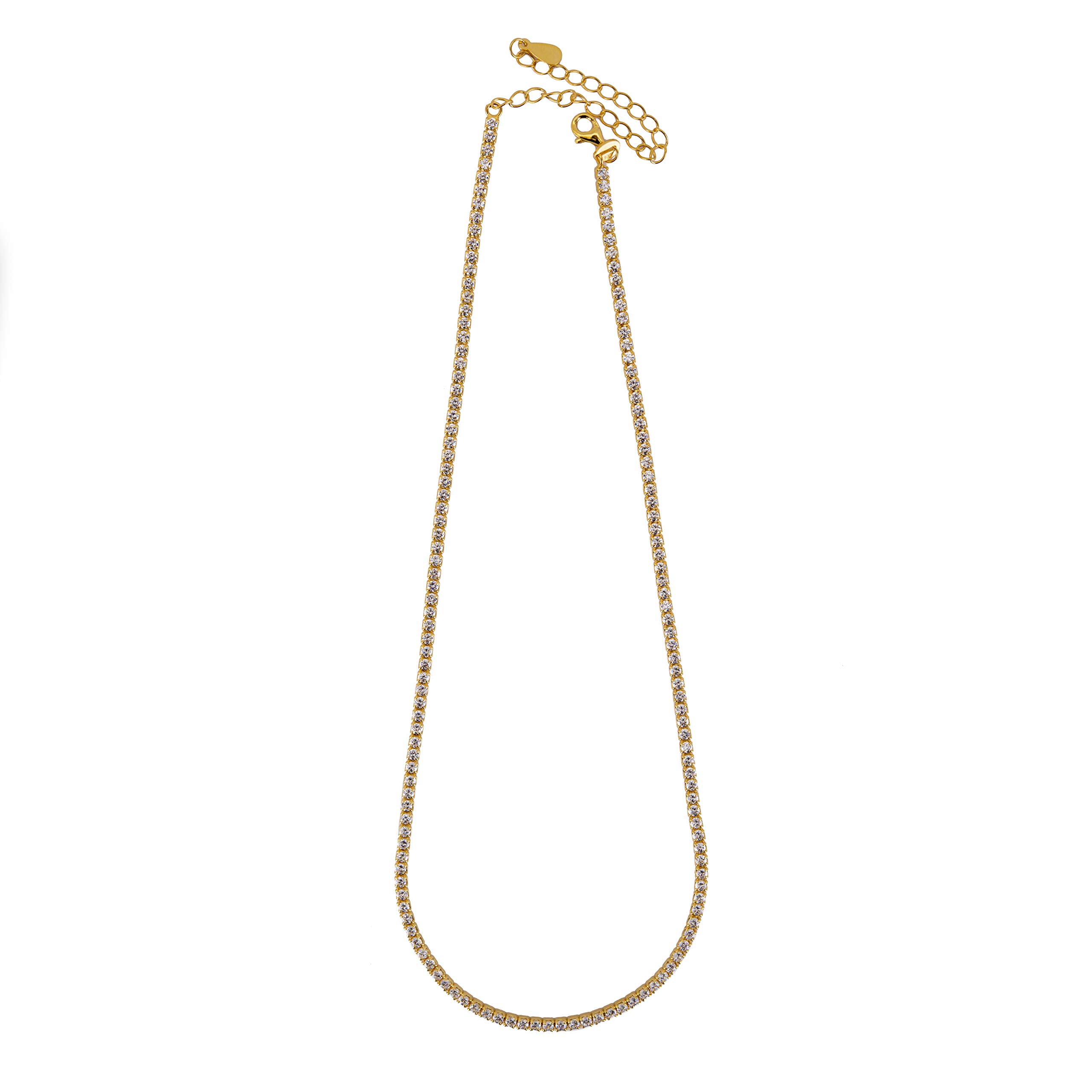 Remo Gammella Jewelry Women's Tennis Necklace 925 Sterling Silver Yellow Gold and White Cubic Zirconia Diamond Cut 2 mm Adjustable Length