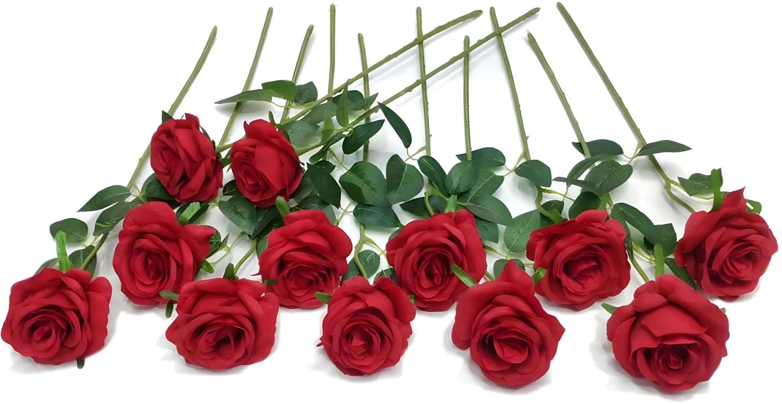 Laelfe 12 Pcs Large Red Roses Artificial Flowers, 53 cm Single Long Stem Faux Silk Red Roses Fake Rose for Wedding Bridal Bouquet Party Decoration Home Living Room