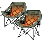 Heated Oversized Camping Chair for Adults Portable Folding Padded Chair with 3 Heat Levels Cup Holder Side Pocket and Carry Bag for Camping Outdoor Sports Picnic Green 2 Pack Set Supports up to 450lbs