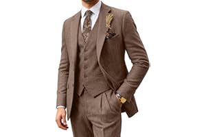 BOFAN Retro Men Suit 3 Piece Tweed Herringbone Men's Suits Wool Jacket Tuxedos Wedding Grooms Blazer Vest Pants Set Prom