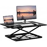 Mount-It! Standing Desk Converter 32" x 22" – Sit Stand Desk Riser with Gas Spring Lift, Slim 2.5" Low Profile, Height Adjust