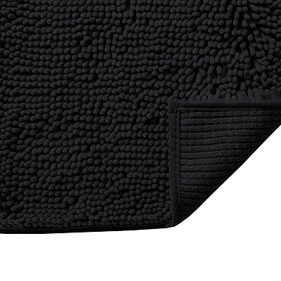 Plush Luxury Chenille Bath Rug (24x17) Extra Soft and Absorbent Shaggy Bathroom Mat Rugs, Machine Wash/Dry, Strong Underside, Plush Carpet Mats for Kids Tub, Shower, and Bath Room(Black)