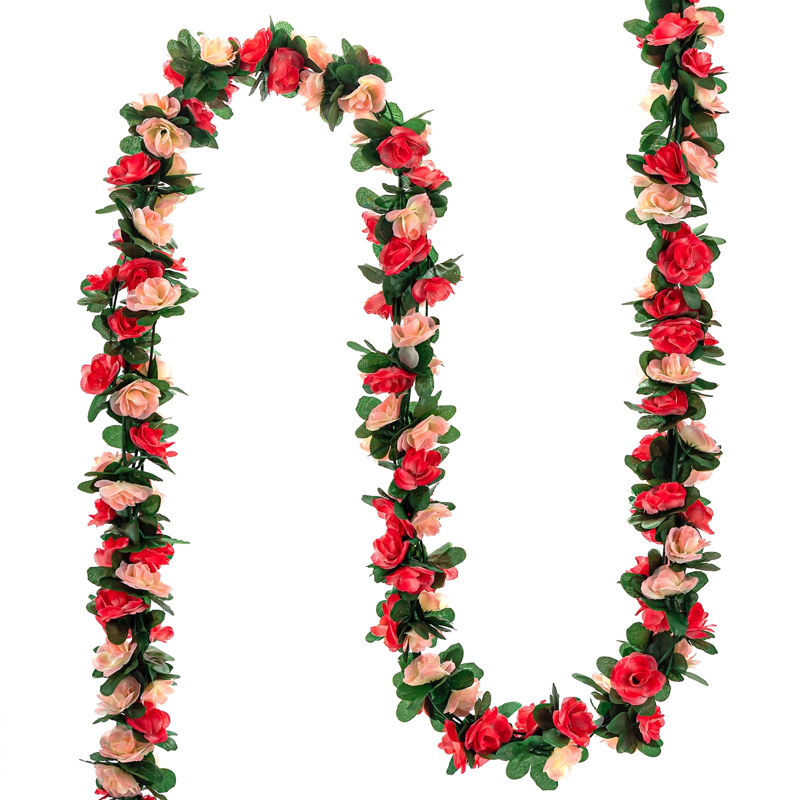 MWOOT 4PCS 8.2FT Artificial Rose Vines, Silk Faux Flowers Garland, Fake Hanging Rose Garlands for DIY Wedding Arch Wall Party Home Outdoor Garden Table Decoration(Pink)