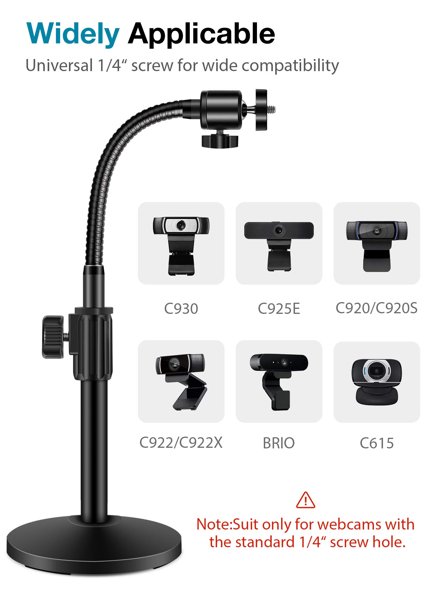 InnoGear Webcam Stand for Desk, Camera Stand Mount Gooseneck Arm for Logitech Webcam C922 C930e C920S C920 C615 C960 C920x BRIO 4K NexiGo N60, Phone Mount, Right Light, GoPro with 1/4