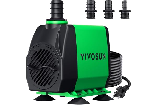 VIVOSUN 800GPH Submersible Pump(3000L/H, 50W), Ultra Quiet Water Pump with 10ft High Lift, Fountain Pump with 5ft Power Cord,