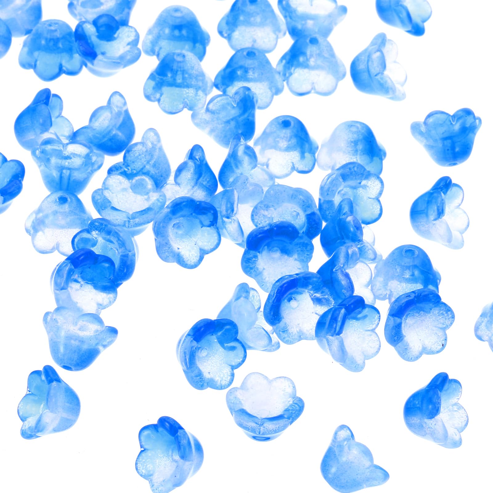 PATIKIL Glass Trumpet Flower Beads, 100 Pcs Gradient Flower Bead Charm for DIY Craft Decorations, Dark Blue