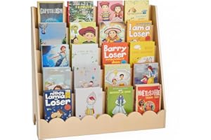 VEVOR Montessori Bookshelf, 5-Tier Scalloped Kids Bookshelf, Front Facing Toddler Bookcase, Dual Hooks for Hanging Backpacks,
