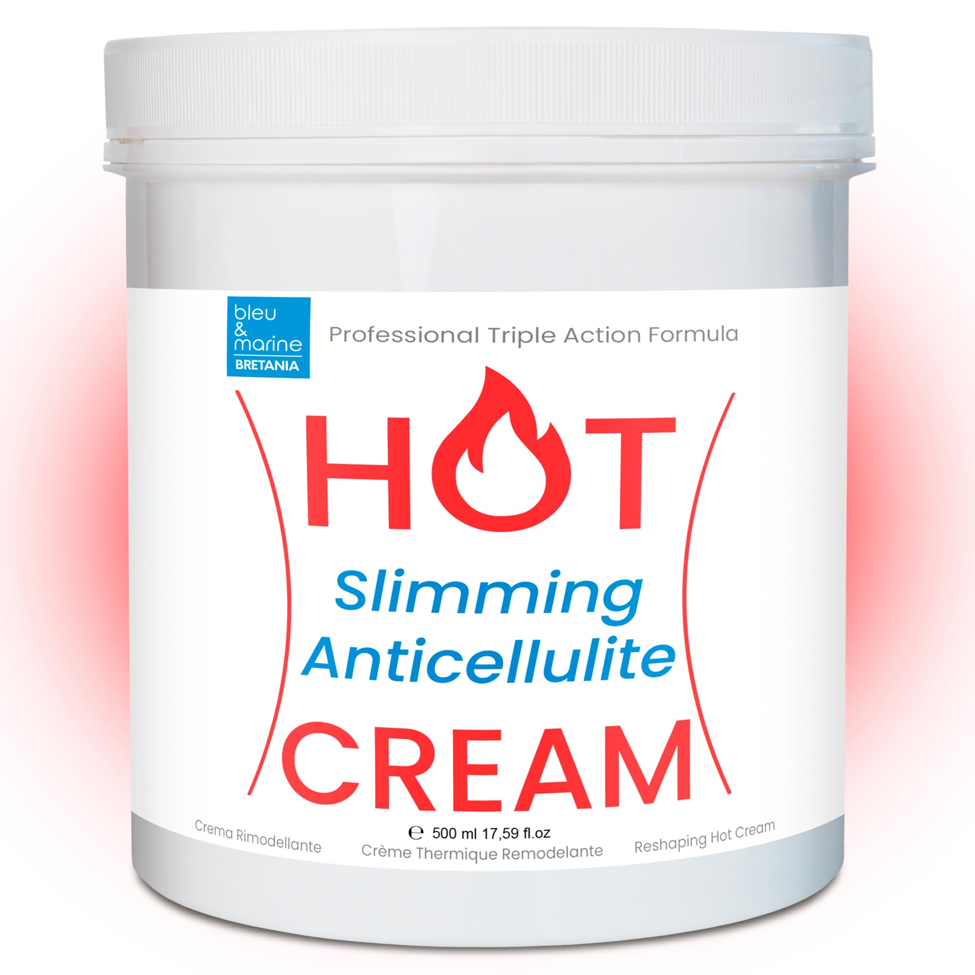 bleu & marine Bretania HOT CREAM Professional Triple Action Formula: Slimming, Fat Burner, Anti Cellulite, Detox, Firming Hot Cream with Algae, Caffeine, Plants Extracts - 500 ml