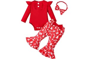 Kislio Newborn Baby Girls Clothes Ribbed Ruffled Romper+Floral Pants+Headband Infant Outfit Set