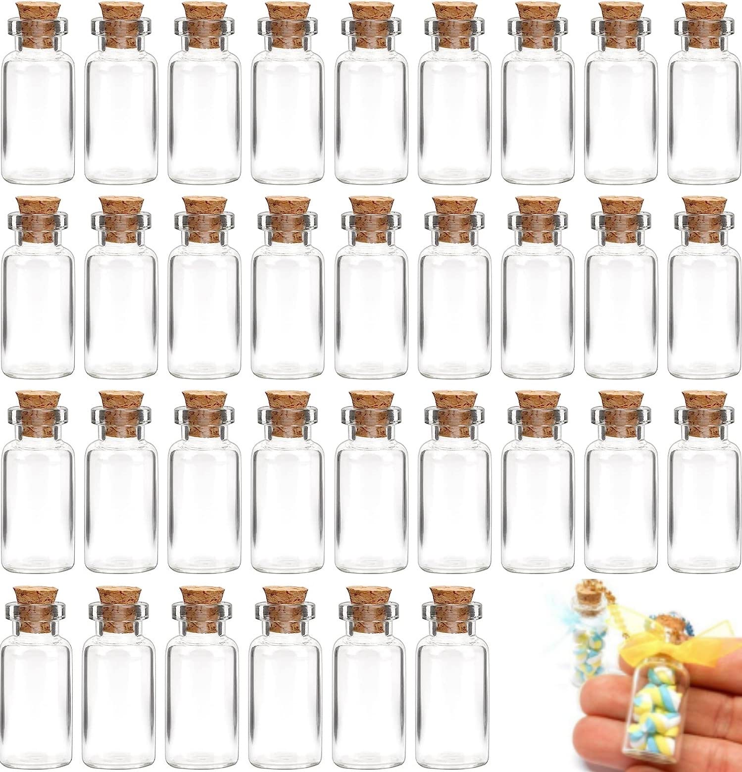 KARBAG 33pcs Mini Glass Bottles with Cork, 3ml Mini Glass Wishing Bottle Small Message Vials Tiny Wishing Jars for Arts & Crafts, Decoration, Party Favors, Wedding Wish