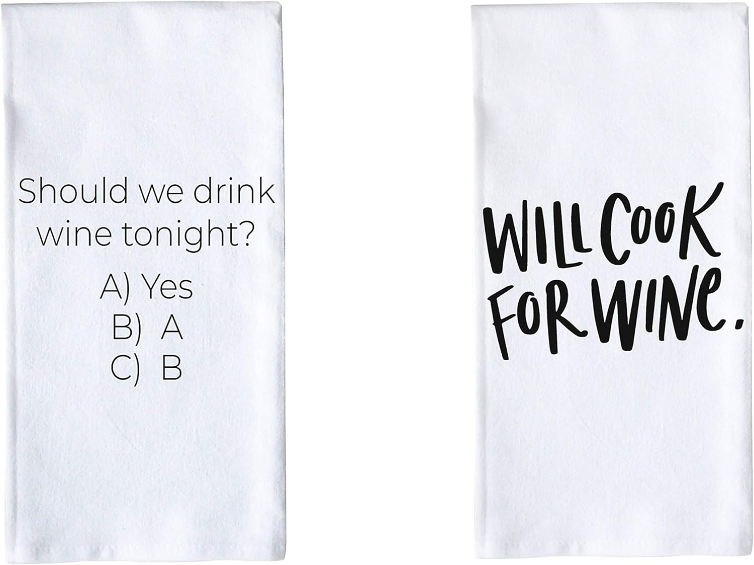 Porter Lane Home Premium Cotton Tea Towels - Set of 2 (Cook for Wine/Should We Drink)