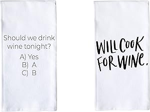 Porter Lane Home Premium Cotton Tea Towels - Set of 2 (Cook for Wine/Should We Drink)