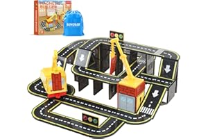 BENOKER Magnetic Tiles Road Set with 2 Magnet Crane Car Toys,Boys Toys for Ages 3-5 5-7 8-10 Building Toys Includes Crane, Road Tracks,Dolls, Car Toy, Traffic Lights