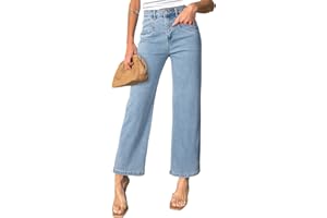 SIDEFEEL Women's Wide Leg Jeans High Waisted Stretchy Jeans Straight Leg Ankle Denim Pants with Slant Pockets