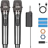 Depusheng Wireless Microphone,Rechargeable Wireless Dual Mic,Dual Handheld Dynamic Mic for Karaoke Singing, Wedding, DJ, Party, Speech, Church, Class Use,PA System,200ft,Gray (Two Microphone)