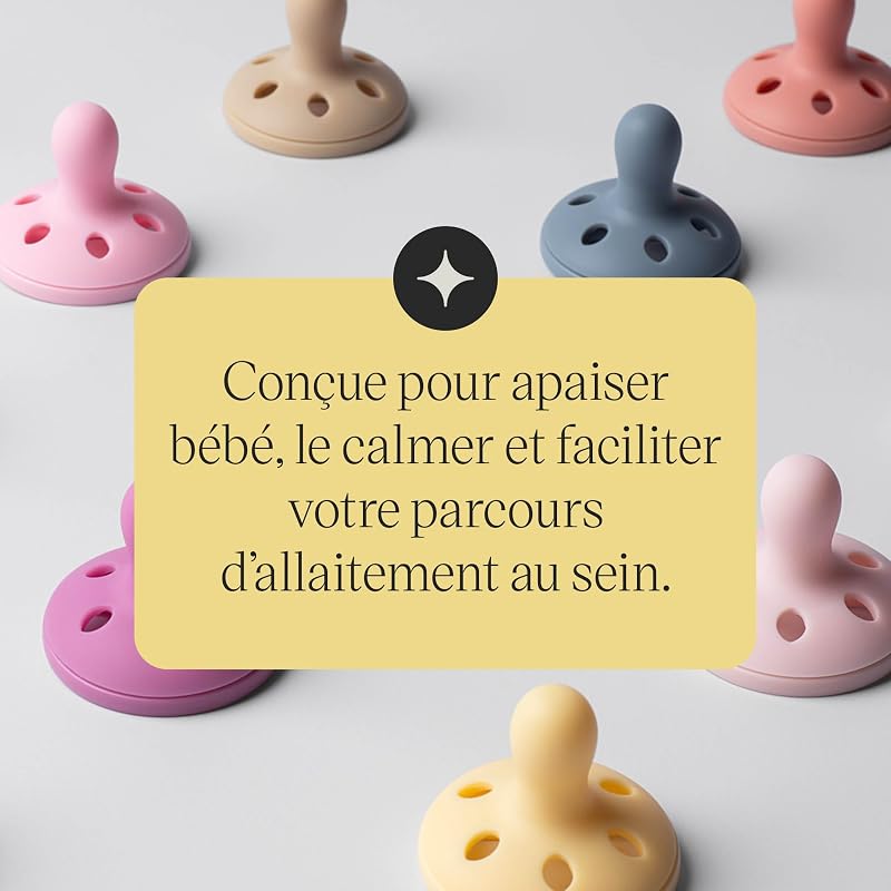 Sucette Imitant le Sein, 0-6 Mois, Lot de 4, Légère, Orthodontique, Design en Une Seule Pièce en Silicone, Tétine Symétrique