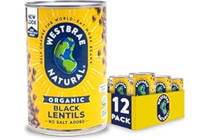 WESTBRAE NATURAL WESTBRAE 15 oz Natural Organic Black Lentils, No Salt Added, Source of Plant Based Protein and Fiber, Low Fat, Gluten Free, (Pack of 12)