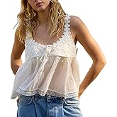 Women Y2K Lace Trim Tank Top Sleeveless Solid Color Tie Up Button Front Crop Top Summer Streetwear Going Out Shirt
