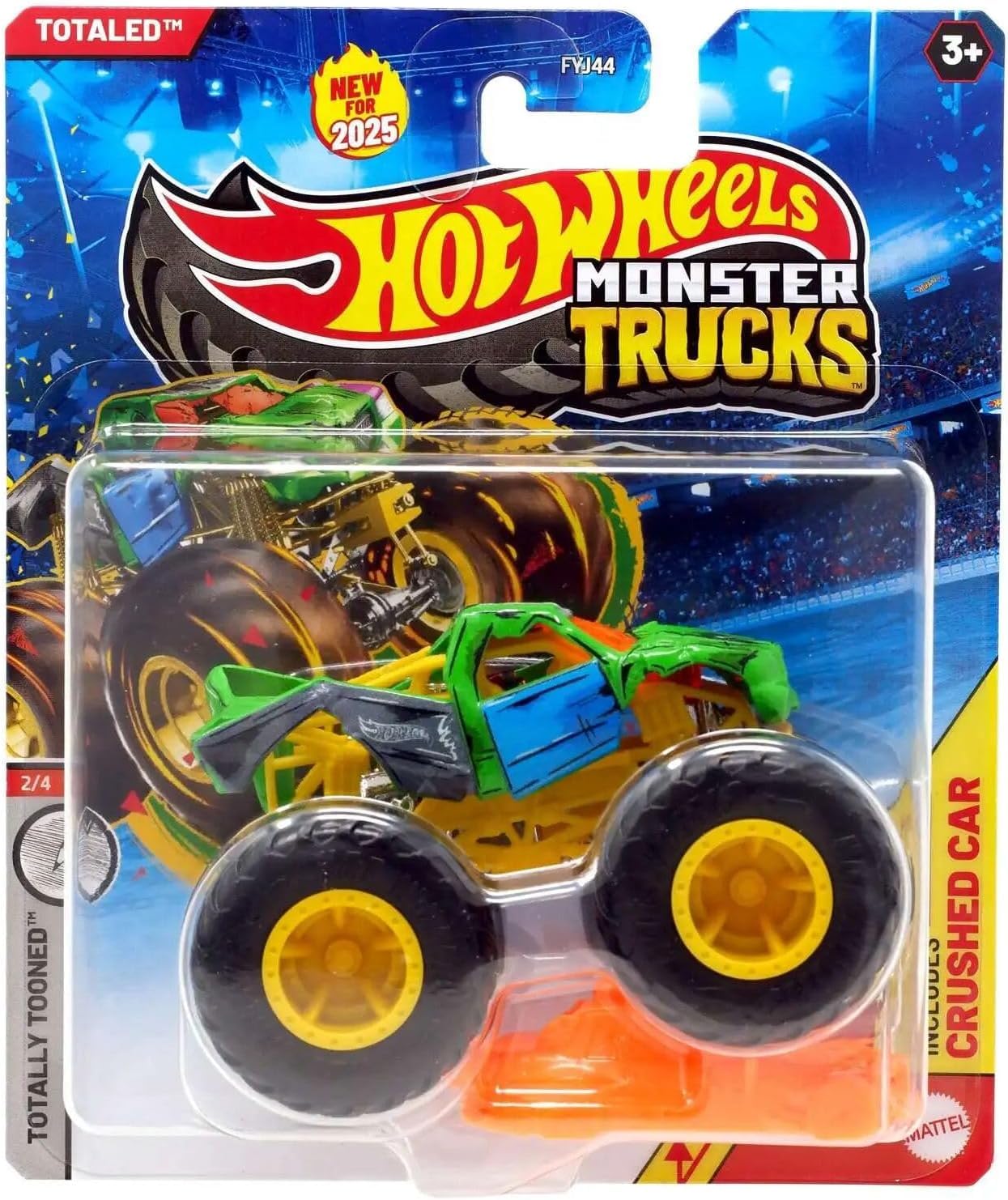 Hot Wheels Monster Trucks Diecast Vehicle, 1:64 Scale, 2025 Collection (Totaled Totally Tooned 2/4)