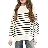 Girls Striped Oversized Sweaters Fashion Batwing Sleeve Side Slit Knit Pullover Clothes 5-14 Years