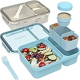 Caperci 2 Pack Salad Container for Lunch - 62 oz Large Bento Lunch Box for Adults, 2-Compartment Meal Prep Container with Removable Toppings Tray, Sauce Cup, Reusable Fork, BPA-Free (Blue & Tofu)