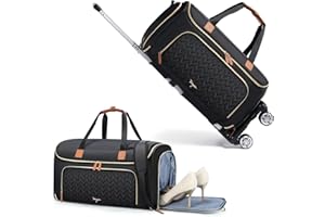 Tonyeee Garment Duffle Bag with wheels, Rolling Garment Bag for Travel, Convertible Carry on Garment Bag, Hanging Weekender Bag, Travel Duffle Bag for Women, Black