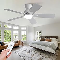 KENSID 42 Inch White Ceiling Fans with Lights and