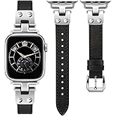 Minyee Slim Leather Band Compatible with Apple Watch Bands 38/40/41/42/44/45/46/49mm Women, Dressy Thin Soft Leather Strap with Tapered Metal Buckle for iWatch Series 11 10 9 8 7 6 5 4 SE/Ultra 3 2 1