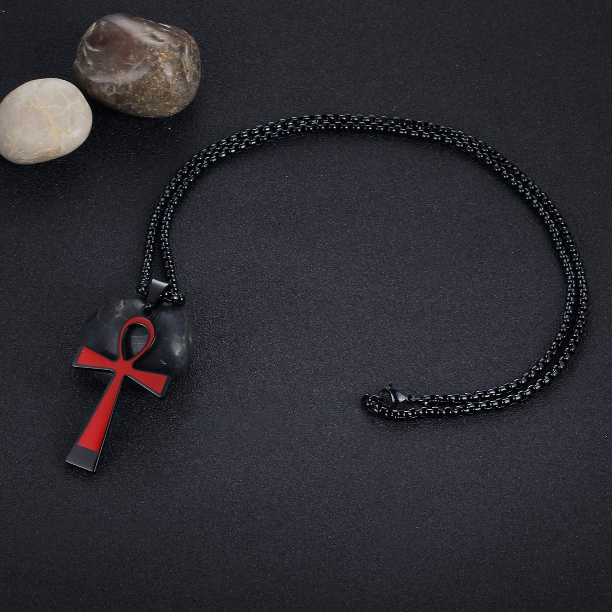 Rehoboth Ankh Ancient Egyptian Coptic Cross Pendant Necklace for Womens Mens 24 Inch Stainless Steel Chain Black Gold Silver