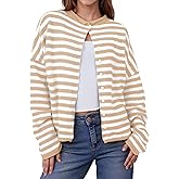 IPMQ Womens Striped Cardigans Lightweight Casual Button Up Sweaters Long Sleeve Loose Knit Cardigan Sweater Fall Winter