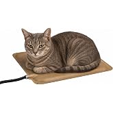 K&amp;H Heating Pad, Extreme Weather Kitty Pad, Indoor Outdoor, Safety Listed | Waterproof Outdoor Heating Pad for Cats, Pet Warmer for Outside Feral Cat Houses, Warming Pet Mat, Petite 12x9in Tan 25W