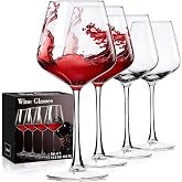 PARACITY Wine Glasses Set of 4, Hand-Blown Long Stem, Clear Glass, 15 oz | Wide bowl supports swirling for red and white vari