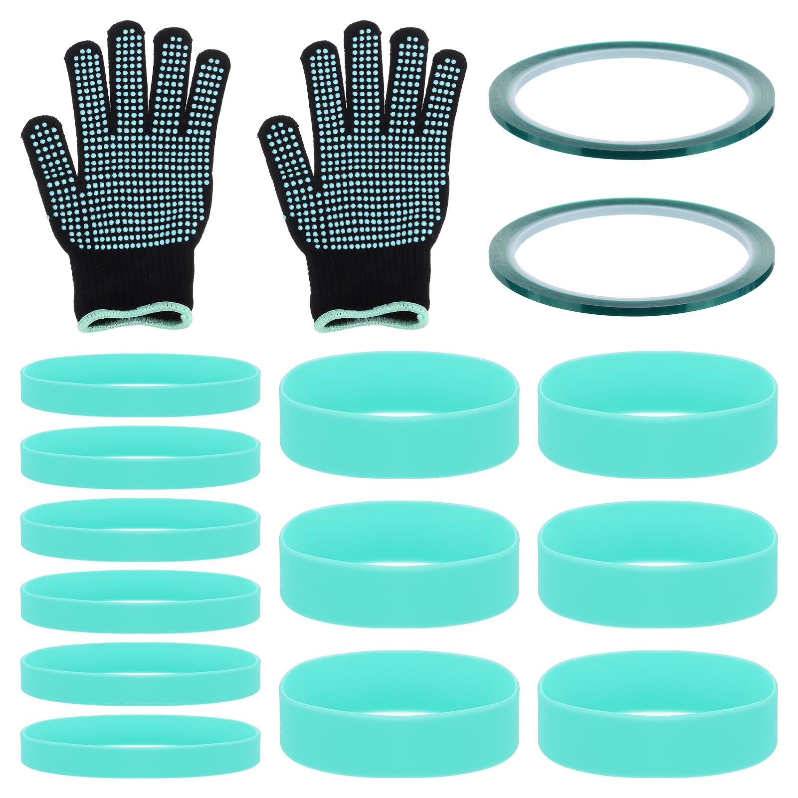 PATIKIL Elastic Sublimation Tumblers Holder Ring Bands Kit for 20 Oz Cup 2 Size Silicone Heat Resistant Sublimation Tumblers Wrap Ring with Tape Gloves Green