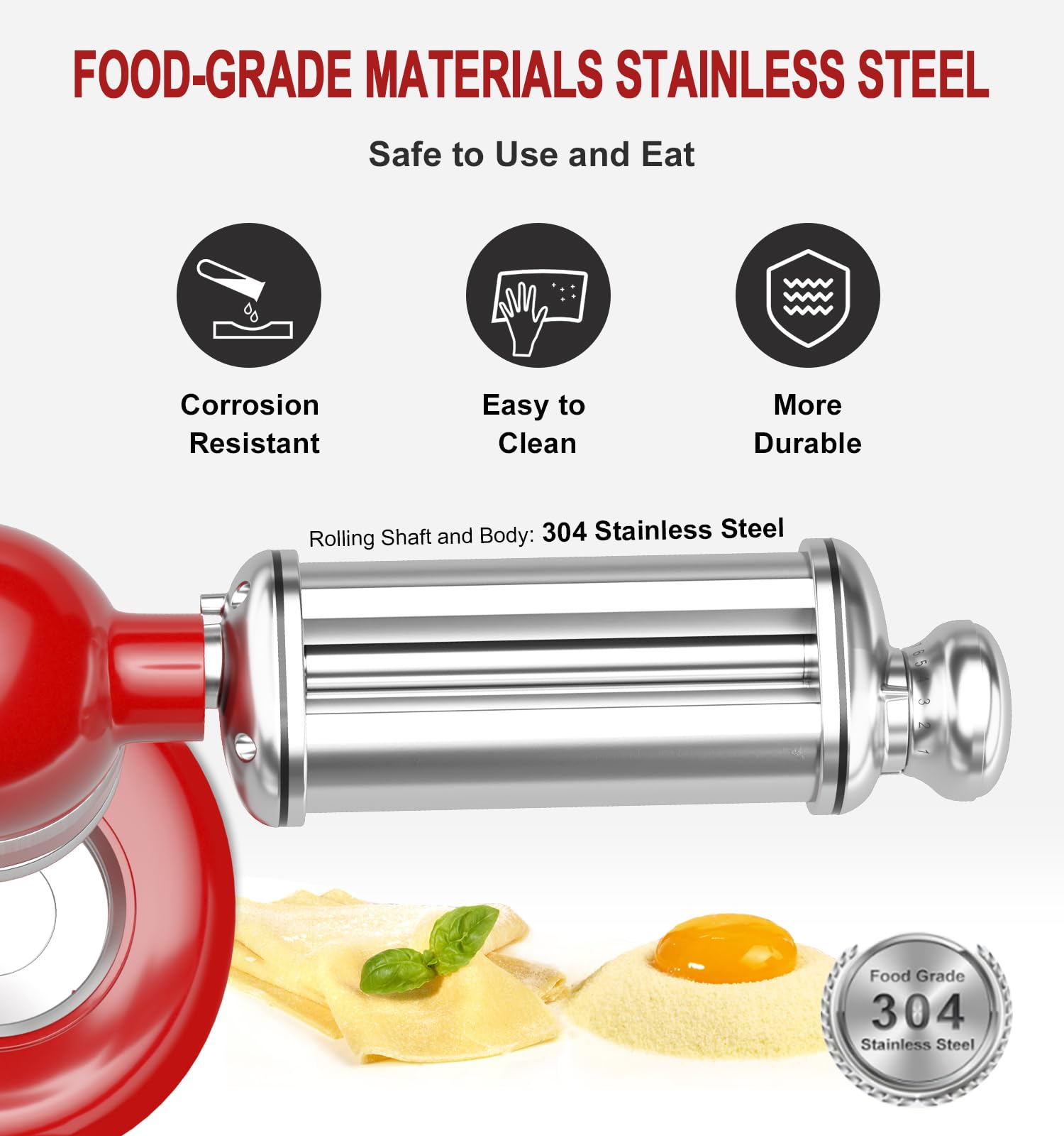 Pasta Roller for Kitchenaid Stand Mixer, Stainless Steel pasta roller kitchenaid attachment with 8 Adjustable Thickness Knob, Dough Pasta Roller kitchenaid pasta roller attachment for Raviolis Pasta