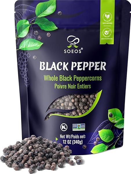 SOEOS BLACK PEPPERCORNS, 12OZ (PACK OF 1), WHOLE...