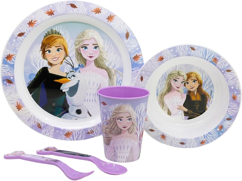 SET MICRO 5 PCS (PLATO, CUENCO, VASO Y CUBIERTOS) EN CAJA FROZEN AUTUM LEAVES