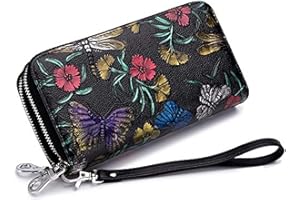 GOIACII Women's Wallet Large Capacity Double Zip Ladies Card Phone Holder RFID Blocking Wristlet Leather
