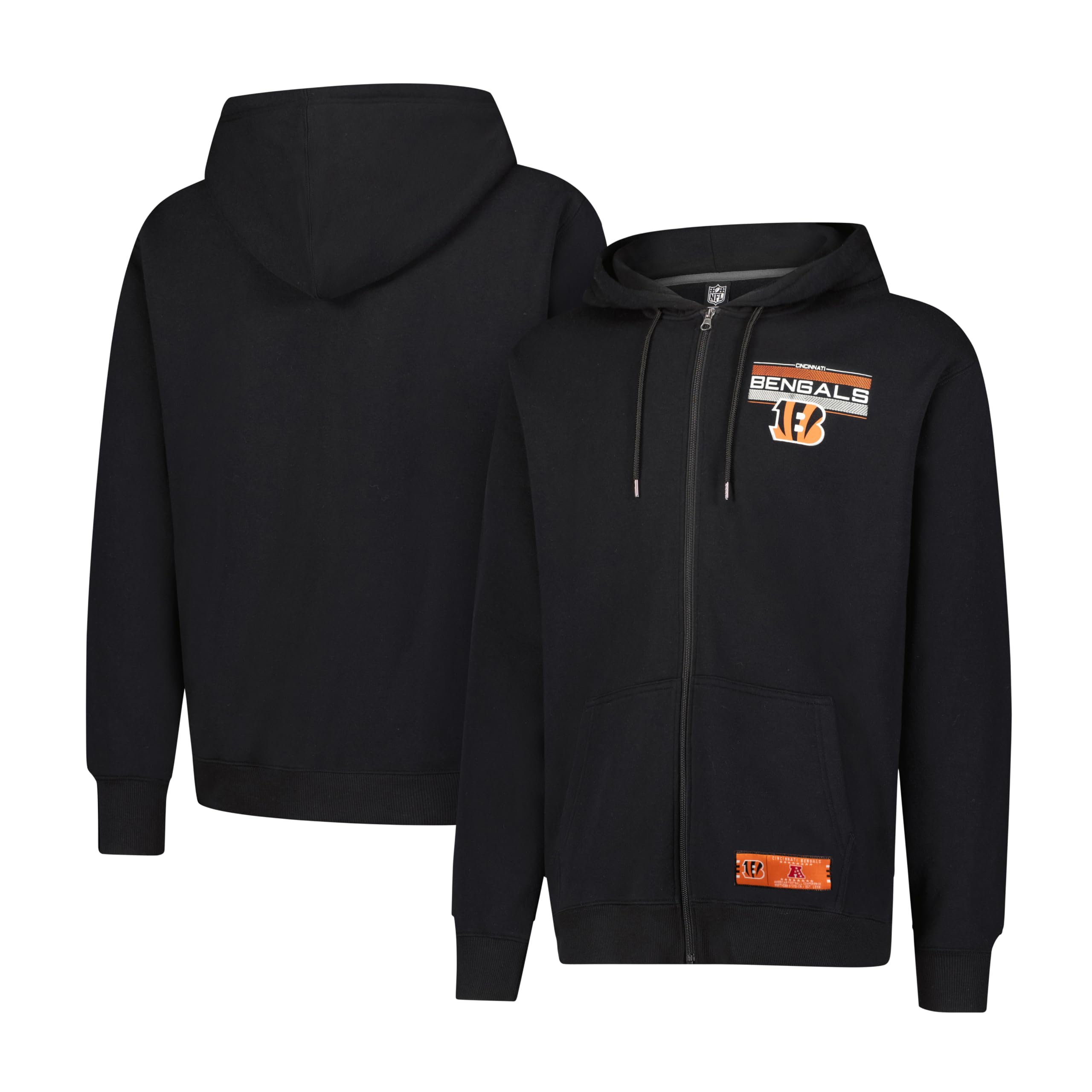 Ultra Game NFL Official Adults Super Soft Supreme Full Zip Hoodie Sweatshirt Jacket - Warm Polyester Blend - Unisex, Cincinnati Bengals, Black, Large Image