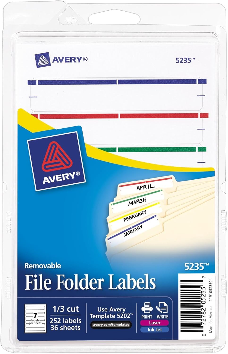 Avery Removable File Folder Labels, Assorted, 1/3 Cut, Pack of 252 (5235) : Colored File Folders : Office Products