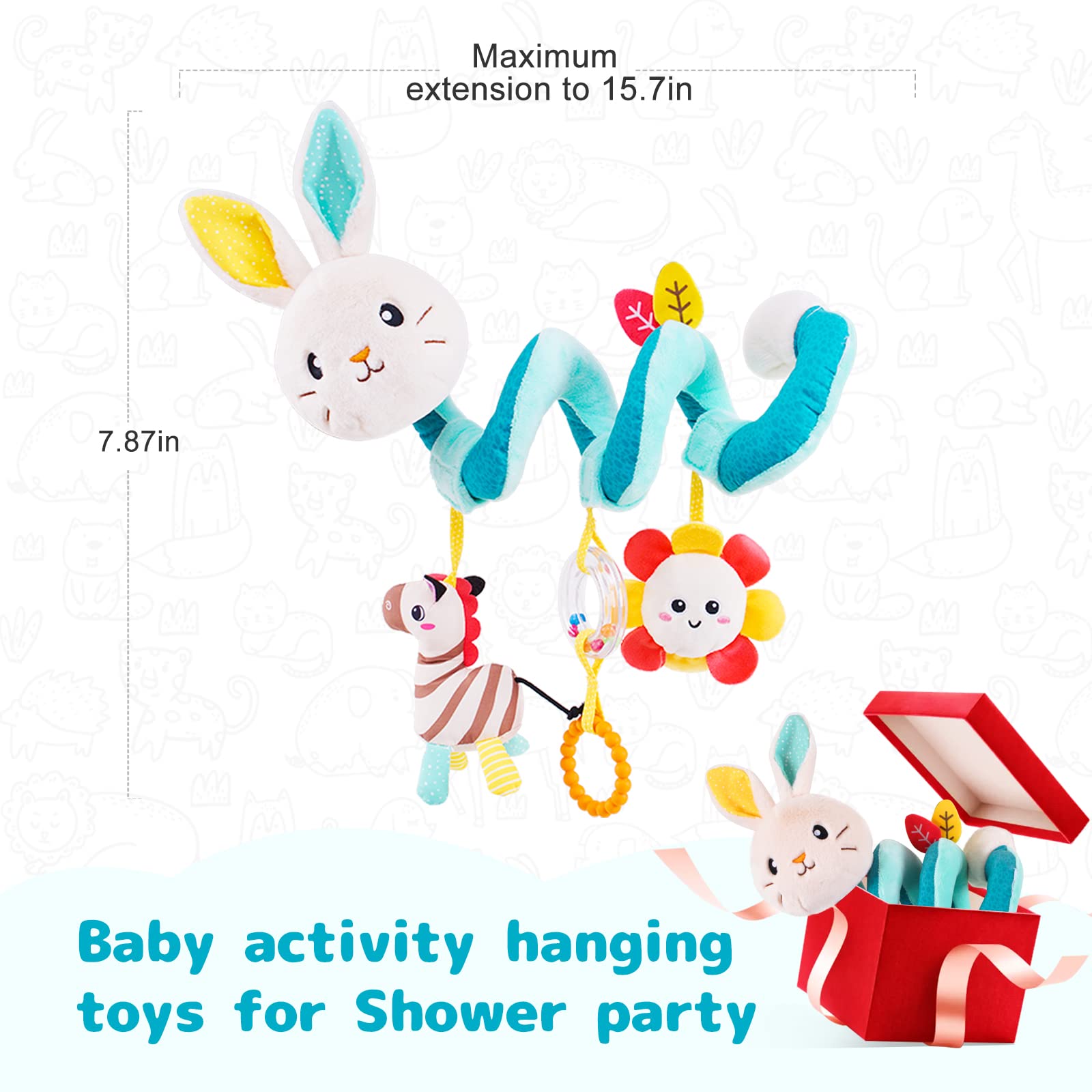 Koty Car Seat Toys, Infant Spiral Plush Toys, Baby Stroller Toys Hanging Crib Activity Toy for CarSeat Crib Bed Stroller, Rabbit Hanging Rattle Gifts for Babies 0-6 Months（Rabbit）