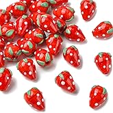 Ornazy 30 pcs Lampwork Red Strawberry Beads 3D Fruit Beads Handmade Imitation Food Beads for DIY Bracelets Necklace Earring Jewelry Making Supplies