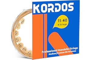 KORDOS Mandolin Strings, Vacuum-Sealed Packing Extended Life, for Mandolin- 90/10 Bronze Wound, Coated, Loop End, Hex Carbon Steel Core, Medium Gauge, 11-40