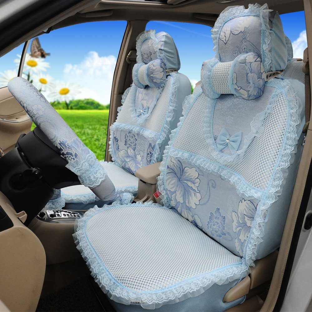 1 Set Summer Car Seat Covers Full Set Light Blue Lovely Car Seat Covers